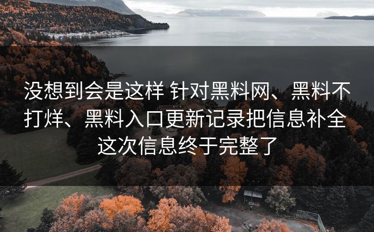 没想到会是这样 针对黑料网、黑料不打烊、黑料入口更新记录把信息补全 这次信息终于完整了