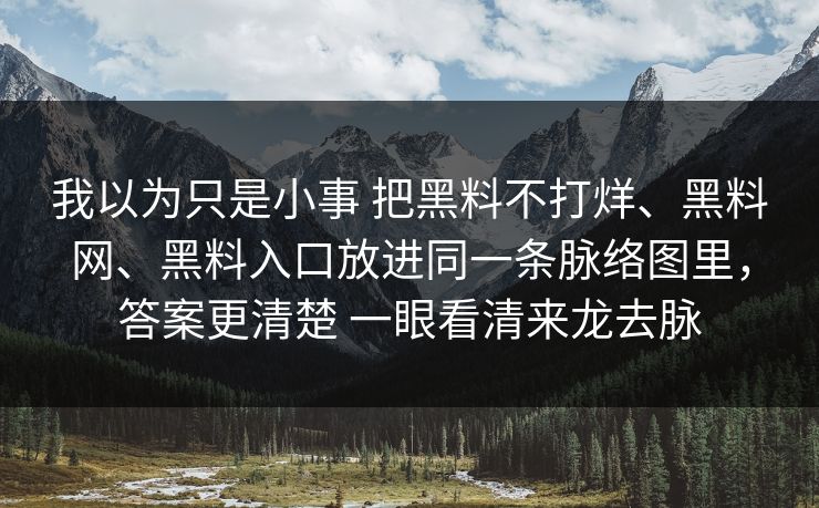 我以为只是小事 把黑料不打烊、黑料网、黑料入口放进同一条脉络图里，答案更清楚 一眼看清来龙去脉