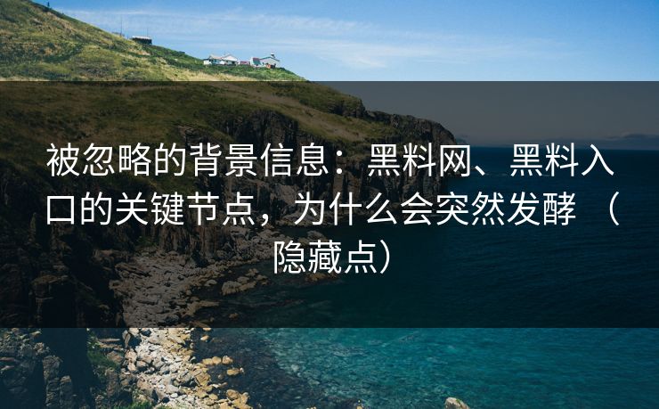 被忽略的背景信息：黑料网、黑料入口的关键节点，为什么会突然发酵 （隐藏点）