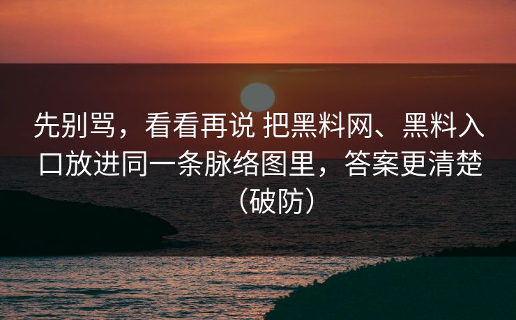 先别骂，看看再说 把黑料网、黑料入口放进同一条脉络图里，答案更清楚（破防）