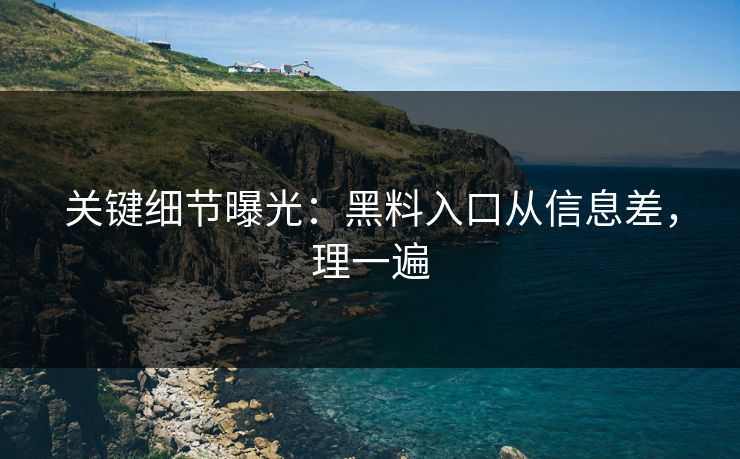 关键细节曝光：黑料入口从信息差，理一遍